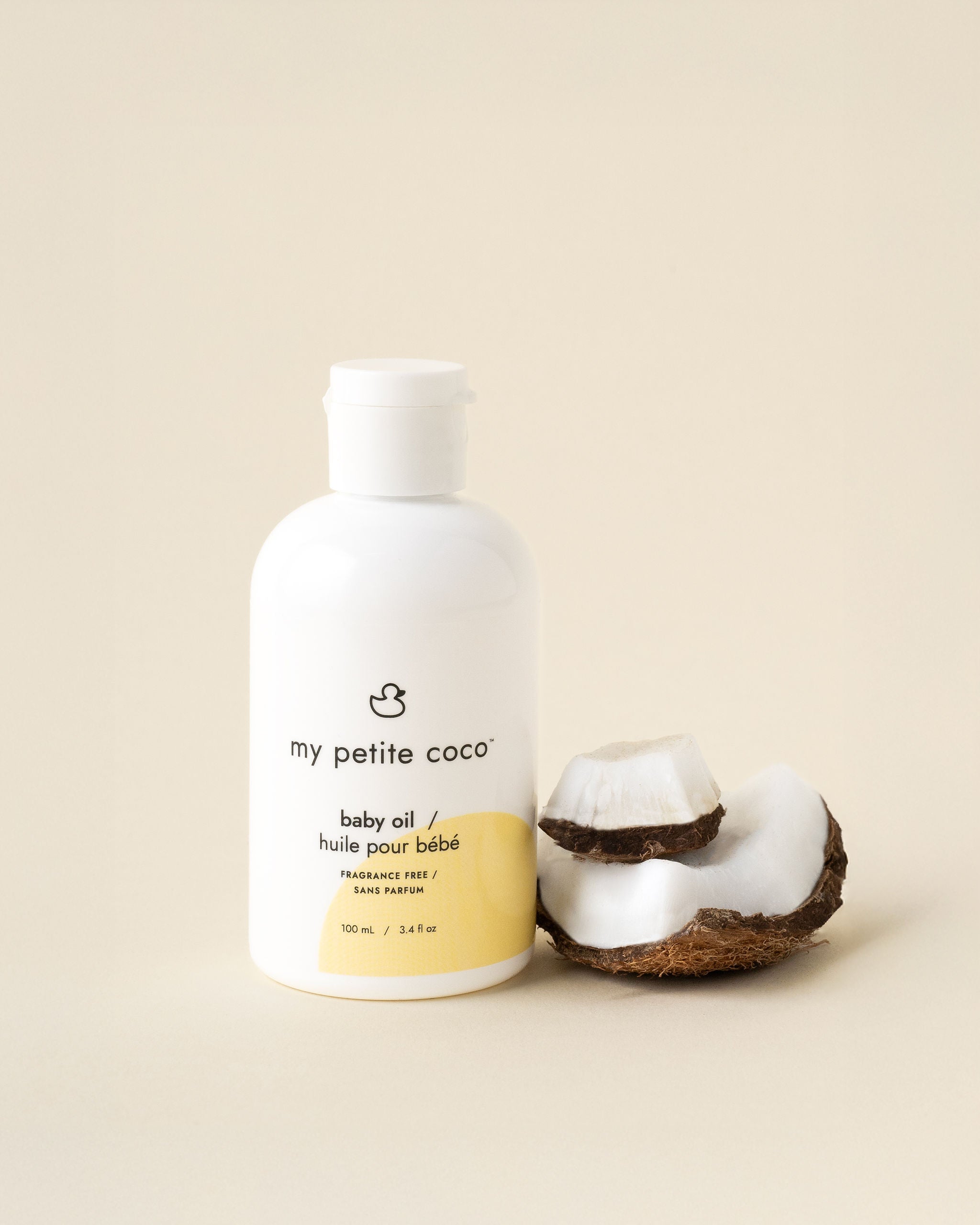 My Petite Coco baby oil with natural ingredients, ideal for baby massage.